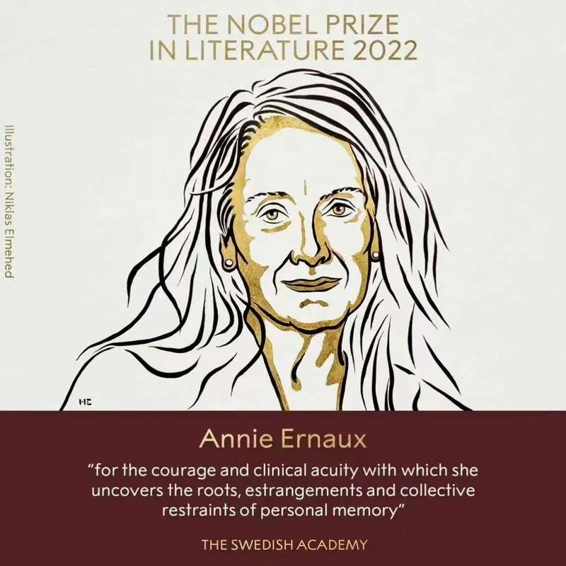 2022年诺贝尔文学奖授予法国作家安妮·埃尔诺（Annie Ernaux）